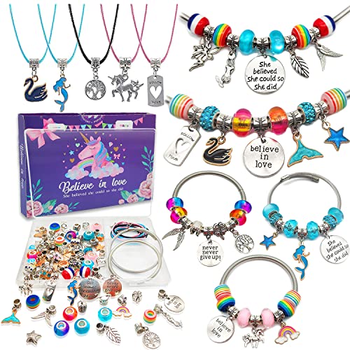 Klmars Charm Bracelet Making Kit,Jewelry Making Supplies Beads,Unicorn/Mermaid Crafts Gifts Set for Girls Teens Age 8-12