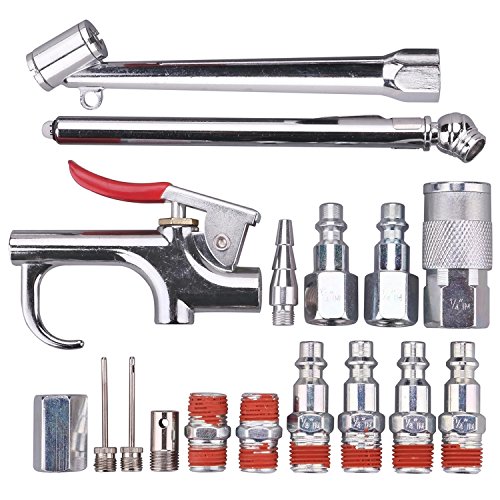 WYNNsky Air Tool and Compressor Accessory Kit, 1/4 Inch NPT 17 Piece Air Hose Fittings with Blow Gun, Tire Gauge and Storage Case