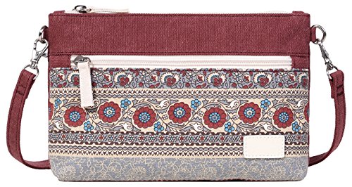 ArcEnCiel Small Crossbody Bag Canvas Cell Phone Purse Wallet with Shoulder Strap Handbag for Women Girls (Maroon)