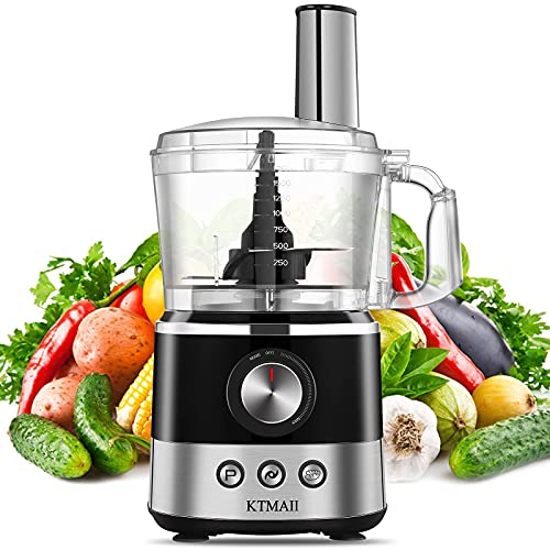 KTMAII Food Processor, Food Chopper with 7-Cup Mixing Bowl, Machine Blades, Dough Blade, 3 Cutting Blades and 1 Disc, 650 Watts Base, Safety Interlocking Design
