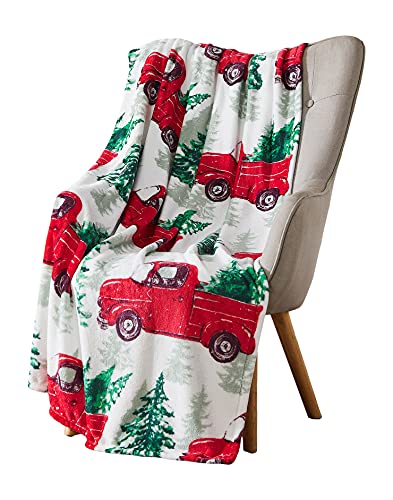 Serafina Home Christmas Holiday Throw Blanket: Country Rustic Red Truck with Tree Design, Picking Out The Tree