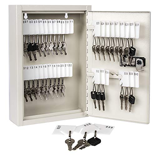 KYODOLED Key Storage Lock Box with Code,Locking Key Cabinet,40 Key Management Wall Mount with Combination Lock,Key Hooks & Tags Key Labels,(Beige,40 Key)