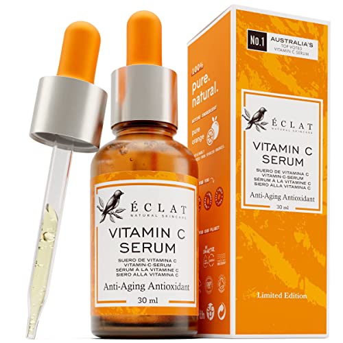 PURE Vitamin C Serum for Face, 20% Vit C Serum WITH HYALURONIC ACID+RETINOL+FERULIC ACID+VIT E-Anti Aging Serum for Glowing Skin-Skin Brightening Serum-Antioxidant Serum-Reduce Wrinkles & Dark Spots