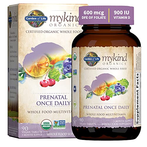 Garden of Life Prenatal Vitamin: Folate for Energy & Healthy Fetal Development, Non-constipating Iron, Vitamin C, B6, B12, D3 – mykind Organics – Organic, Non-GMO, Gluten-Free, Vegan, 90 Day Supply