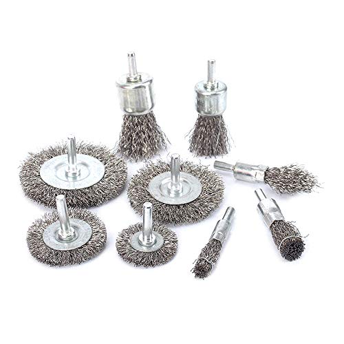 9Pcs Stainless Steel Wire Brushes Wheel kit for Drill with 1/4'Shank 0.3mm for Removal of Rust/Corrosion/Paint
