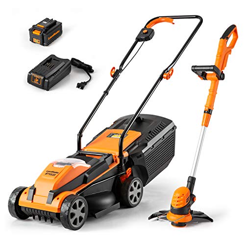 LawnMaster 20VMWGT 24V Max 13-inch Lawn Mower and Grass Trimmer 10-inch Combo with 4.0 Ah Battery and Charger