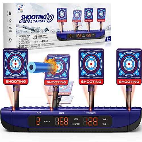 Digital Shooting Target for Foam Dart Gun, 4 Modes Electronic Scoring Auto Reset Shooting Toys with Light and Sound Effect, Compatible with Nerf Guns - Great Gift for Boys and Girls Age 6+