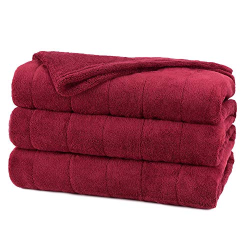 Sunbeam Channeled Microplush Heated Electric Blanket King Garnet Red