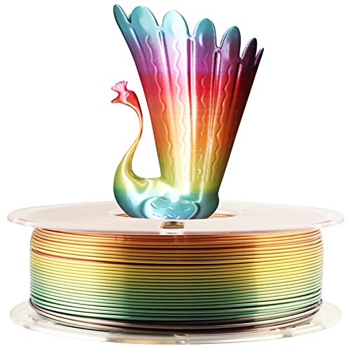 Silk Shiny Fast Color Gradient Change Rainbow Multicolored 3D Printer PLA Filament - 1.75mm 3D Printing Material 1kg 2.2lbs Spool, Widely Compatible for FDM 3D Printer with One Bottle Tool by TTYT3D