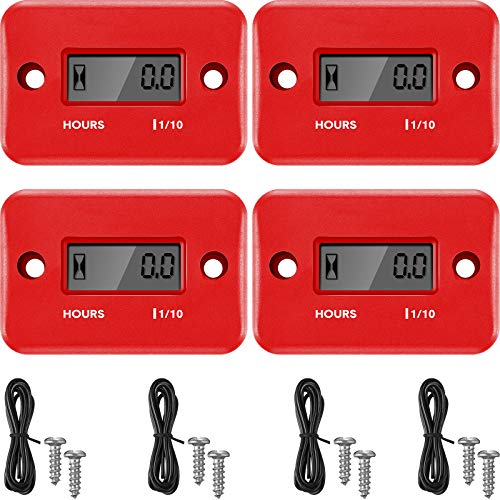 4 Pieces Hour Meters for Small Engines Inductive Digital Engine Meter Automatically Shutdown Tachometers Small Hour Tachometers for Motorcycle Lawn Mower Generator Chainsaws (Red)