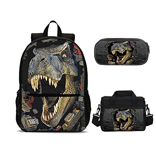 AMYATLIY 3Pcs Dinosaur Backpack with Lunch Box Shcool bag Bookbag for Kids Boys Fans Gifts (Color 1) Medium