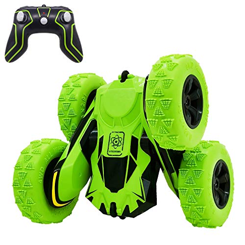 Threeking RC Stunt Cars Remote Control Car Double-Sided Driving 360-degree Tumbles Rotating Car Toy Gifts Presents for Boys/Girls Ages 6+ Green