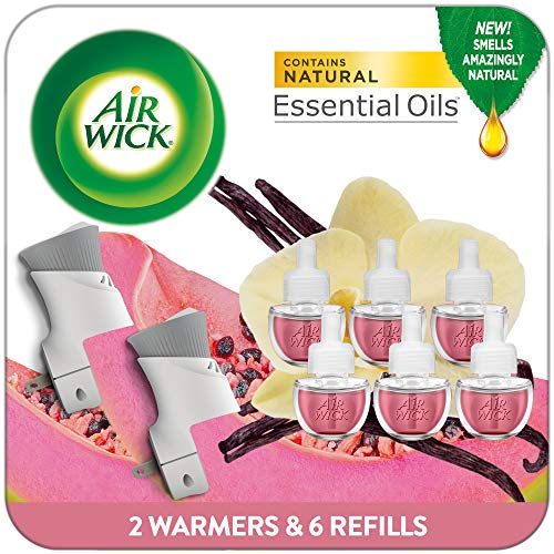 Air Wick Plug In Scented Oil Starter Kit, 2 Warmers + 6 Refills, Vanilla & Pink Papaya, Essential Oils, Air Freshener