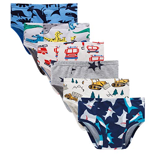 Boboking Little Boys Briefs Dinosaur Truck Toddler Kids Underwear (Pack of 6) 3T/4T