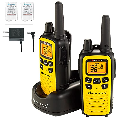 Midland - LXT600VP3 Long Range Walkie Talkie - FRS Two-Way Small Business Radio Rechargeable Portable- UTV Accessories with NOAA Weather Scan + Alert, and 36 Channels (Yellow/Black, 2 Radios)