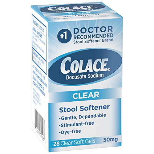 Colace Clear Stool Softener Soft Gel Capsules Constipation Relief 50mg Docusate Sodium Doctor Recommended 28ct