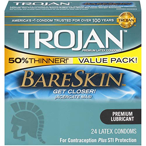 TROJAN BareSkin Thin Condoms, Lubricated Condoms For Men, America’s Number One Condom, 24 Count Value Pack