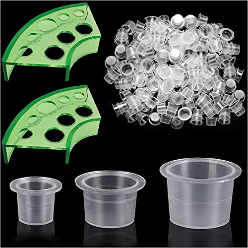 300pcs Tattoo Ink Caps with 2 Cups Holders - Moricher 100 Small 100 Medium 100 Large Tattoo Ink Cups +2 Cups Holders for Tattoo Ink Permanent Makeup Container Cap Tattoo Accessory