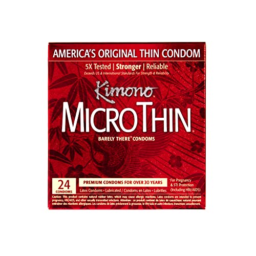 Kimono Micro Thin Condoms, Barely There Sensitive Latex for a Natural Feel, Lubricated, 24 ct Box, Our Thinnest Condom, Experience What Real Feeling Is.