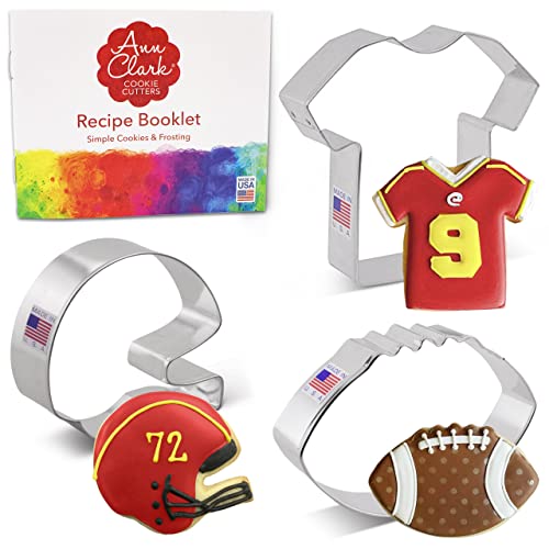 Ann Clark Cookie Cutters 3-Piece Football Cookie Cutter Set with Recipe Booklet, Football, Football Helmet, and T-Shirt