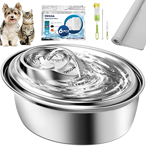 ORSDA Cat Water Fountain Stainless Steel, Pet Water Fountain for Cats Inside 3L, Automatic Water Fountain, Dog Water Fountain, Metal Cat Fountain, Pet Fountain, Cat Drinking Fountain Stainless Steel
