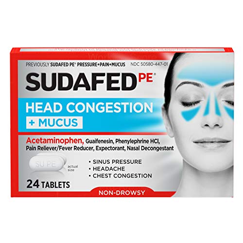 Sudafed PE Head Congestion + Mucus Tablets for Sinus Pressure, Pain & Congestion, 24 Count
