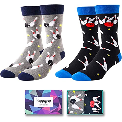 HAPPYPOP Funny Bowling Socks Men Sports socks for men, Novelty Bowling Gifts for men Goofy socks Bowling Socks in 2 Pack