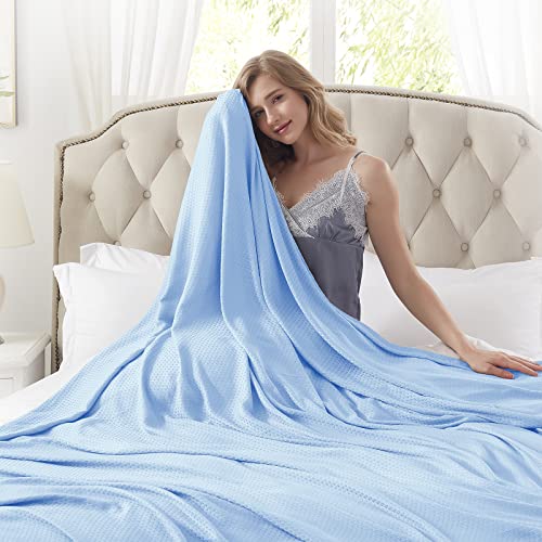 DANGTOP Cooling Blankets, Bamboo Blanket for All-Season, Cooling Blankets Absorbs Body Heat to Keep Cool on Warm Night, Ultra-Cool Lightweight Blanket for Bed (79X91 inches, Blue)