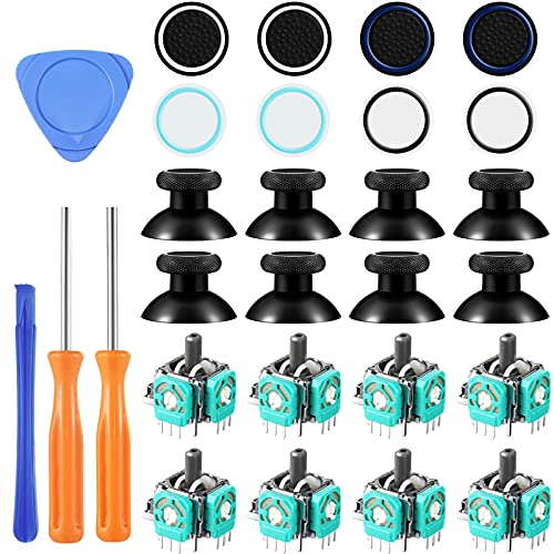 28 Pieces Analog Joysticks Thumbstick Silicone Cap Cover Repair Kit Compatible with Xbox One, T6 T8 Torx Screwdriver, 8 Piece 3D Analog Joysticks, 8 Pieces Thumbstick Caps, 8 Pieces Silicone Cap Cover