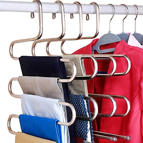 DOIOWN S-Type Stainless Steel Clothes Pants Hangers Closet Storage Organizer for Pants Jeans Scarf Hanging (6-Pieces)