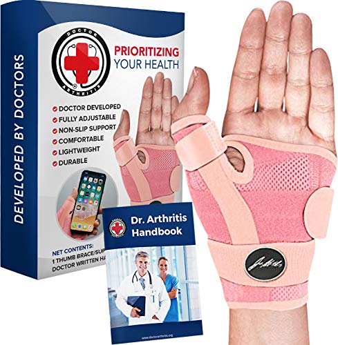 Doctor Developed Thumb Brace for Arthritis/Thumb Splint/Thumb Support for Men & Women - Trigger Thumb Spica Splint - Thumb Splint for Right Hand/Left- FDA Medical Device & Handbook (Pink, Single)