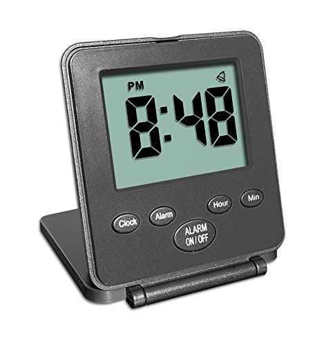 Digital Travel Alarm Clock - No Bells, No Whistles, Simple Basic Operation, Loud Alarm, Snooze, Small and Light, ON/Off Switch, 2 AAA Battery Powered, Black