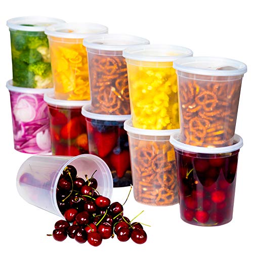 SafeWare Deli Plastic Food Storage Containers with Airtight Lids (24 Sets) - Great for Slime, Soup Containers, Portion Control | Microwave | Dishwasher | Freezer Safe | Leakproof | (32oz)