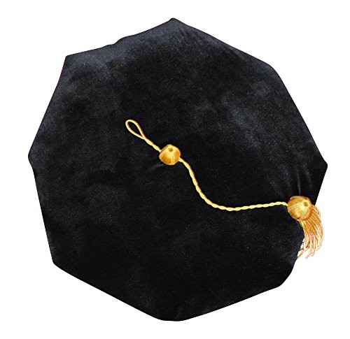 Newrara Doctoral Tam Black Velvet 8-Sided W/Gold Bullion Tassel One Size Fits Most