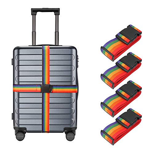 4 Pack Luggage Straps, Adjustable Suitcase Belts, Heavy Duty Non-Slip Travel Luggage Straps, TSA Approved with Quick-Release Buckle Travel Accessories Bag Straps（Rainbow）