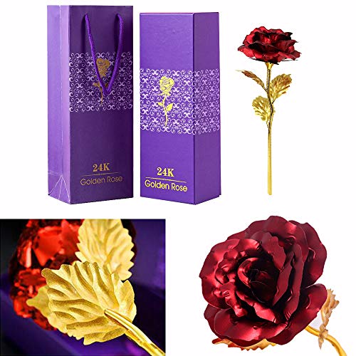 TINYOUTH 24K Forever Rose Red Rose, Gold Dipped Rose 24K Rose Flower with Gift Box and Bag for Lover Mother Friends, Christmas Thanksgiving Wedding Anniversary Mother's Day Valentine's Day