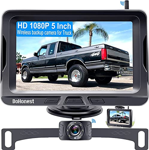 DoHonest Wireless Backup Camera for Car with 5' Monitor, HD 1080P No Delay Bluetooth Backup Camera System for Truck Pickup Minivan Support Add Second RV Camera DIY Installation to Avoid Drill Hole S4