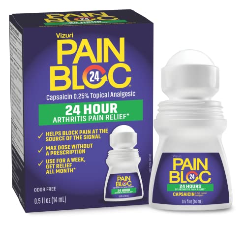 PainBloc24 Arthritis Pain Relief Roll On — Maximum Strength Capsaicin 0.25% to Block Nerve Pain for 24-hour Arthritis Pain Relief — Topical Analgesic for Joint and Muscle Pain Relief — 0.5fl oz Bottle