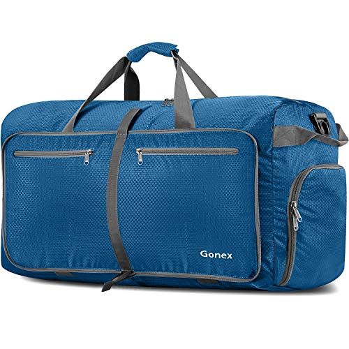 Gonex 150L Large Foldable Travel Duffle Bag with Shoes Compartment, Packable Lightweight Water Repellent Duffel Bag for Camping Gym Weekender Bag Deep Blue