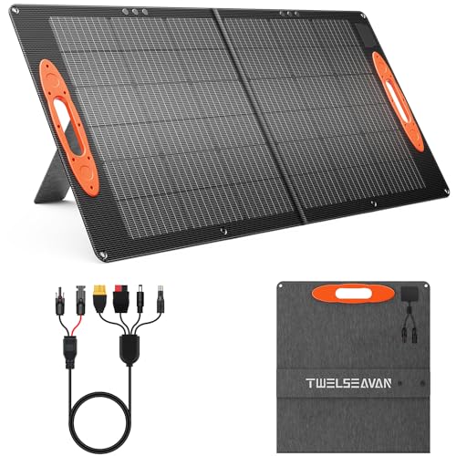 TWELSEAVAN 100W Solar Panel for Jackery/EF/Bluetti/Anker/Goal Zero Power Station, IP68 Waterproof 23.5% Efficiency ETFE Portable Foldable Solar Charger with Adjustable Kickstand for Camping Outdoor