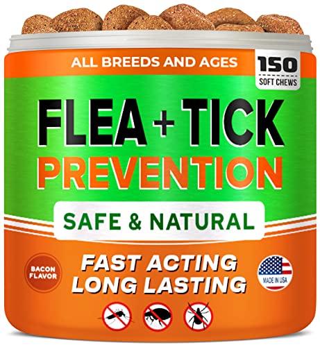 Natural Flea & Tick Prevention for Dogs Chewable Tablets - Flea & Tick Control Supplement - Oral Flea Pills for Dogs - All Breeds and Ages - Soft Chews Made in USA