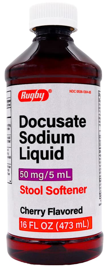 Rugby Docusate Sodium Cherry Flavored Liquid Stool Softener 50mg / 5 mL - 16 Fl Oz