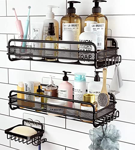 RelaxScene Shower Caddy Shelf - Self Adhesive 2-Pack Bathroom Organizer Suction Storage Shelves Rack for Inside Shower Black