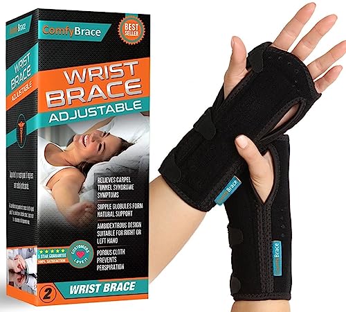 ComfyBrace Night Wrist Sleep Support Brace- Fits Both Hands - Cushioned to Help With Carpal Tunnel and Relieve and Treat Wrist Pain, (Pack of 2)