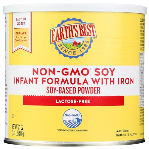 Earth's Best Non-GMO Soy Plant Based Infant Powder Formula with Iron, Omega-3 DHA & 6 ARA, 21 oz.