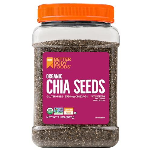 BetterBody Foods Organic Chia Seeds 2 lbs, 32 Oz, with Omega-3, Non-GMO, Gluten Free, Keto Diet Friendly, Vegan, Good Source of Fiber