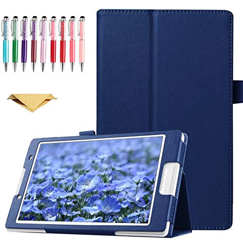 QYiD Case for Lenovo Tab 2 A8-50, A8-50F, Also Tab 3 TB3-850F, TB3-850M, ZA170001US, ZA170003US, Slim Folding PU Leather Cover Case with Auto Sleep/Wake Feature, Blue