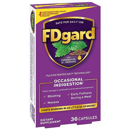 FDgard Gut Health Supplement, Indigestion, Nausea & Bloating, Upset Stomach, 36 Capsules (Packaging May Vary)