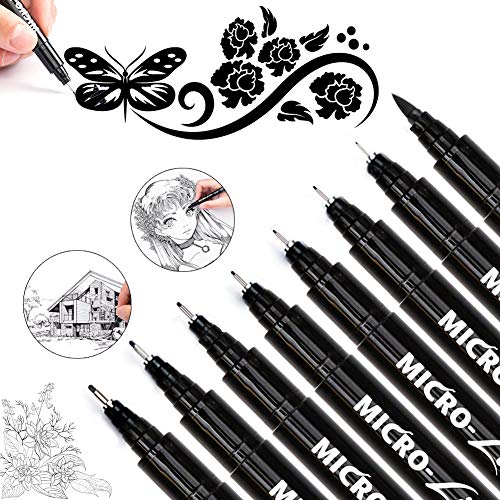 Precision Micro-Line Fineliner Drawing Pens Set, 8 Size Black Multiliner Archival ink Calligraphy Pens for Art Illustration, Anime, Manga, Sketching, Technical Drawing, Office Documents & Scrapbooking