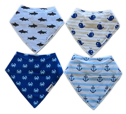 Jolly Jon Nautical Baby Bandana Drool Bibs - 4 Pack Baby Bib Gift Set - Nautical Drooling and Teething Babies – Thick Soft Absorbent Sea Bibs - Cotton Bibs for Boys and Girls